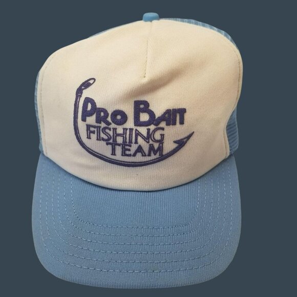 Vintage Pro Bait Fishing Team Blue & White Mesh Trucker Hat Adjustable - Picture 1 of 10